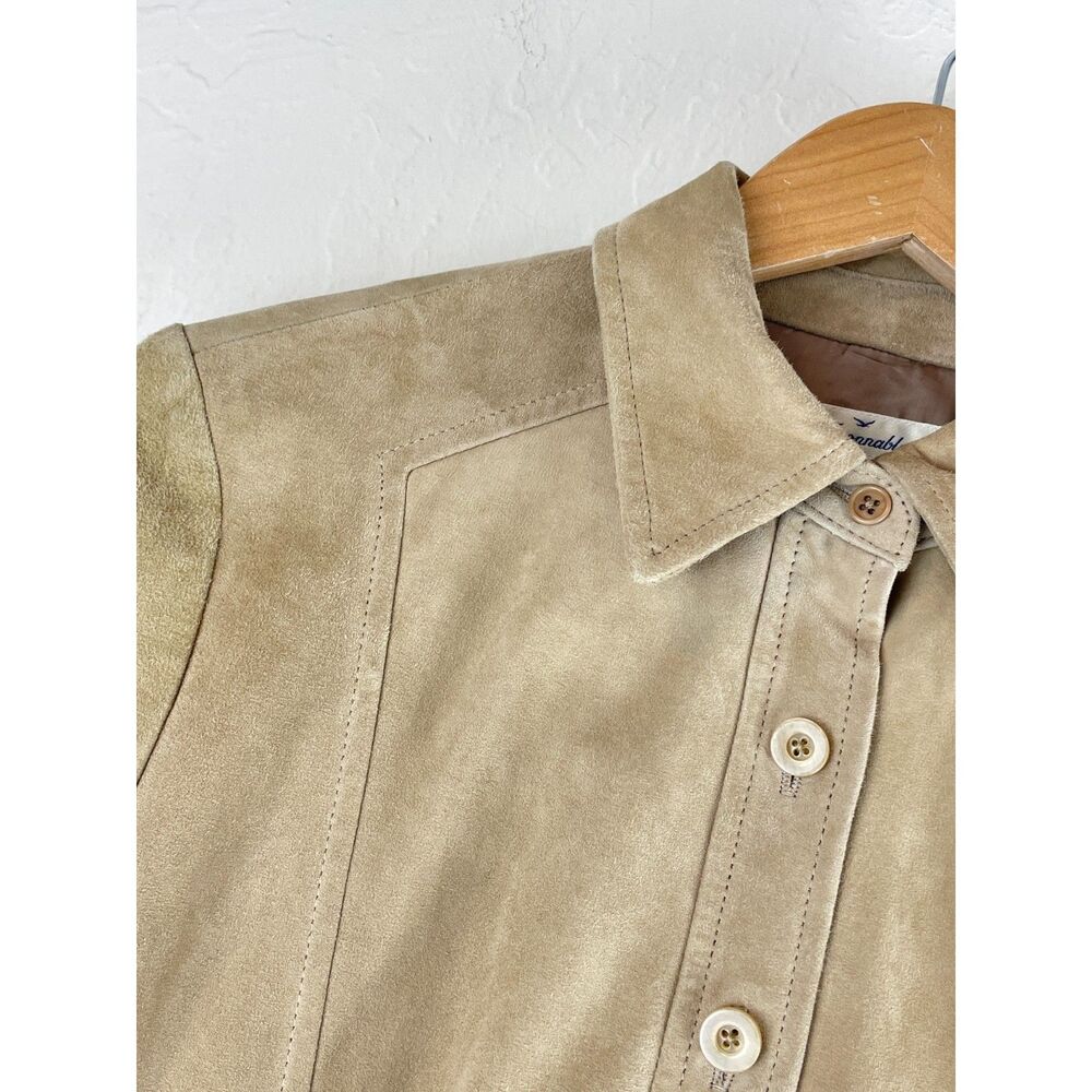 ~ Faconnable Sm Suede Goatskin Leather Shacket Tan Brown Jacket Shirt Lined - Picture 3 of 15